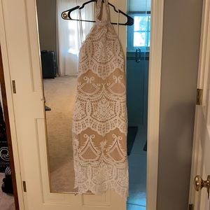 White Lace Halter Midi Lulus Dress